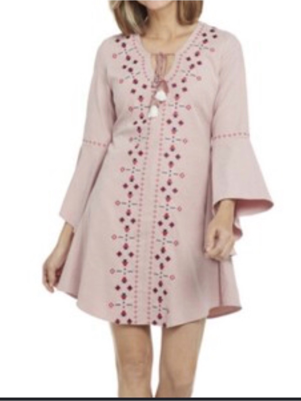 Cowgirl Up dress with wide bell sleeves embroidered v-split neck PTP 20’ L 33’